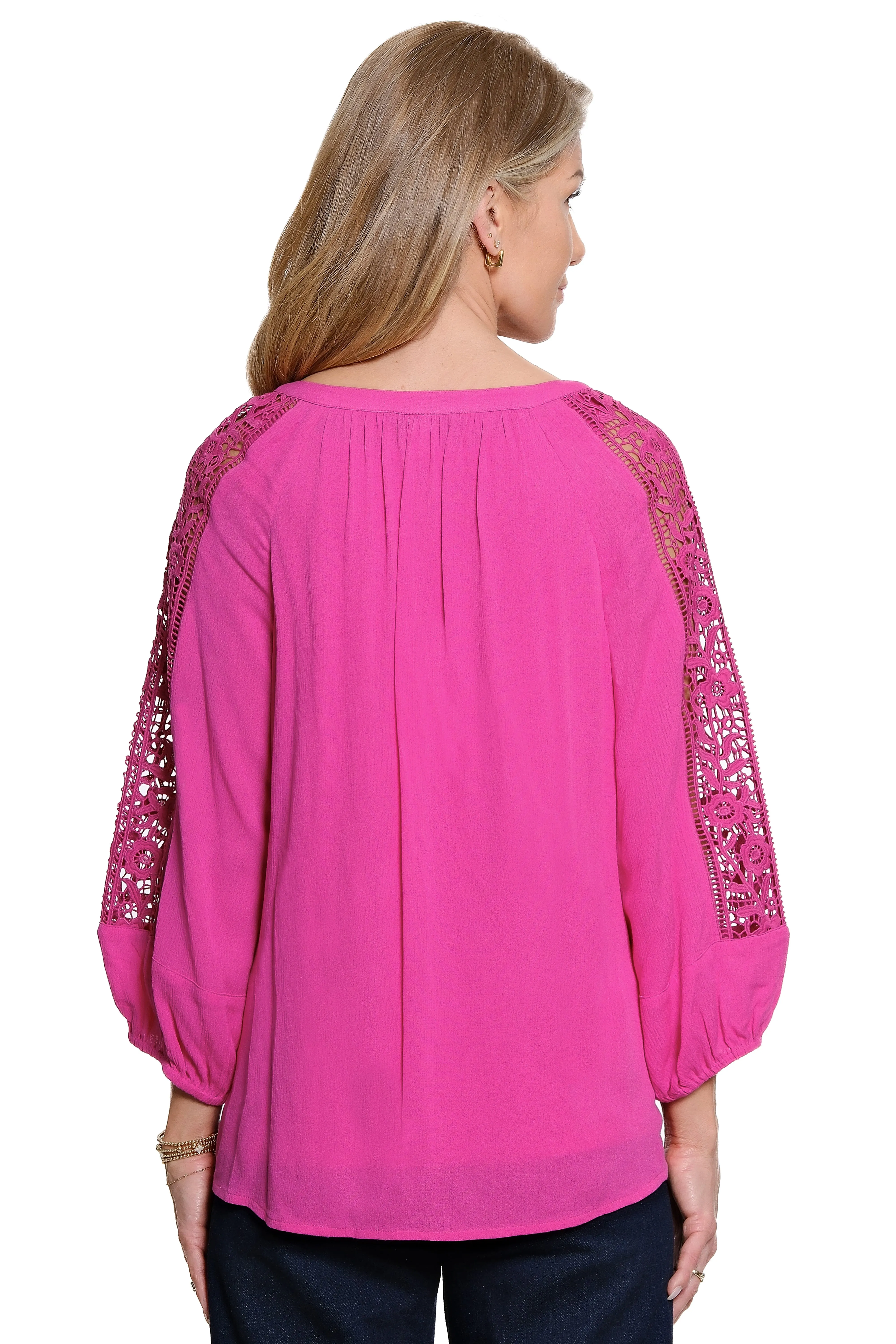 Woven Button Front Tunic with Lace Panels - Plus - Raspberry Rose sold by Ail Miles Clothing product image thumbnail 2