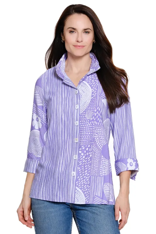 Printed Woven Button Front Top - Lilac made by Ail Miles Clothing