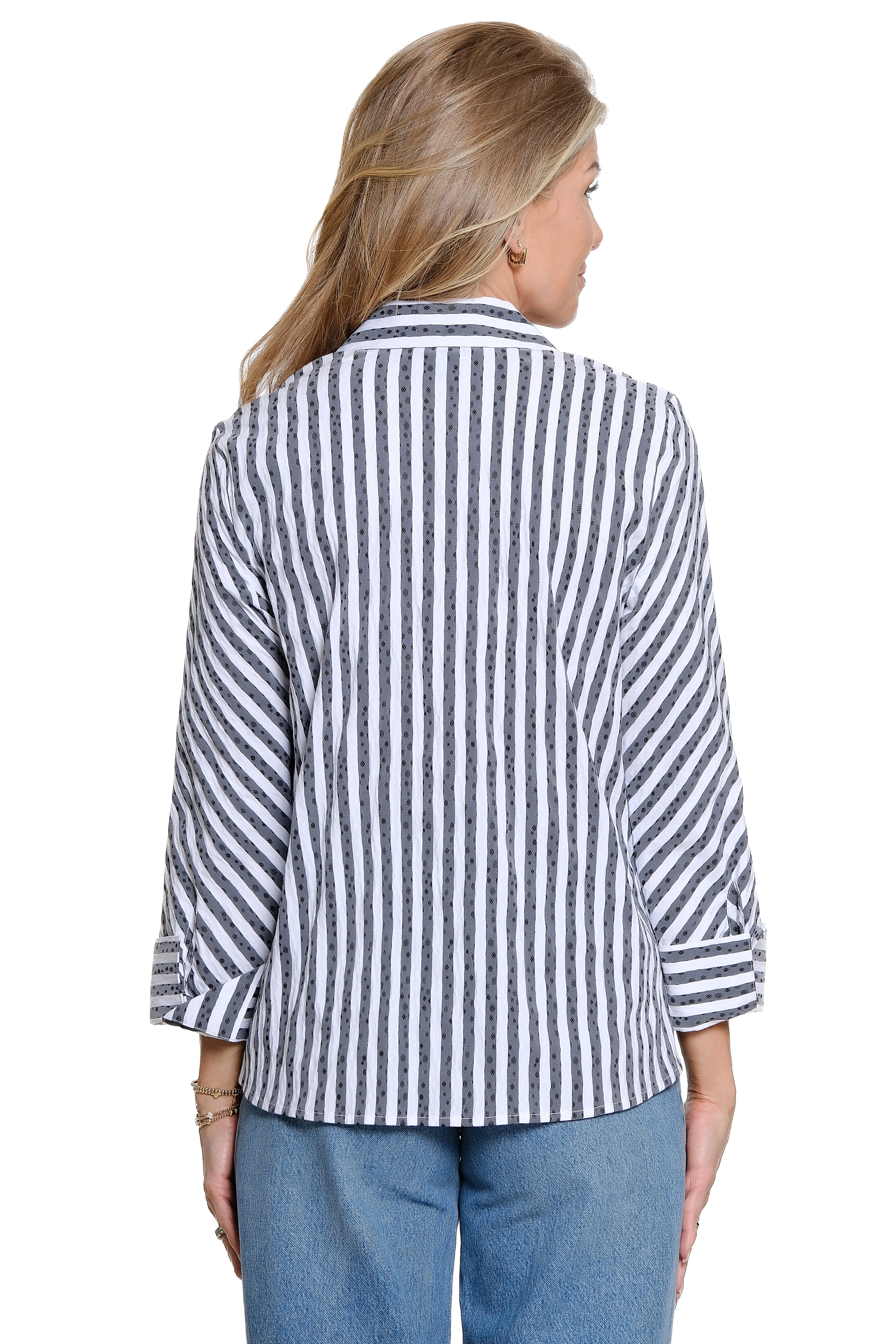 Woven Jacquard Pop-Over Top - Plus - Stripe sold by Ail Miles Clothing product image thumbnail 2