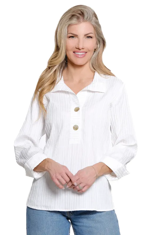 Stripe Button-Up Top - White made by Ail Miles Clothing