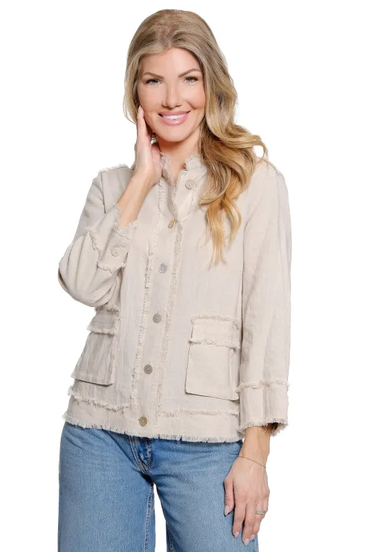Woven Button Front Jacket - Plus - Khaki made by Ail Miles Clothing