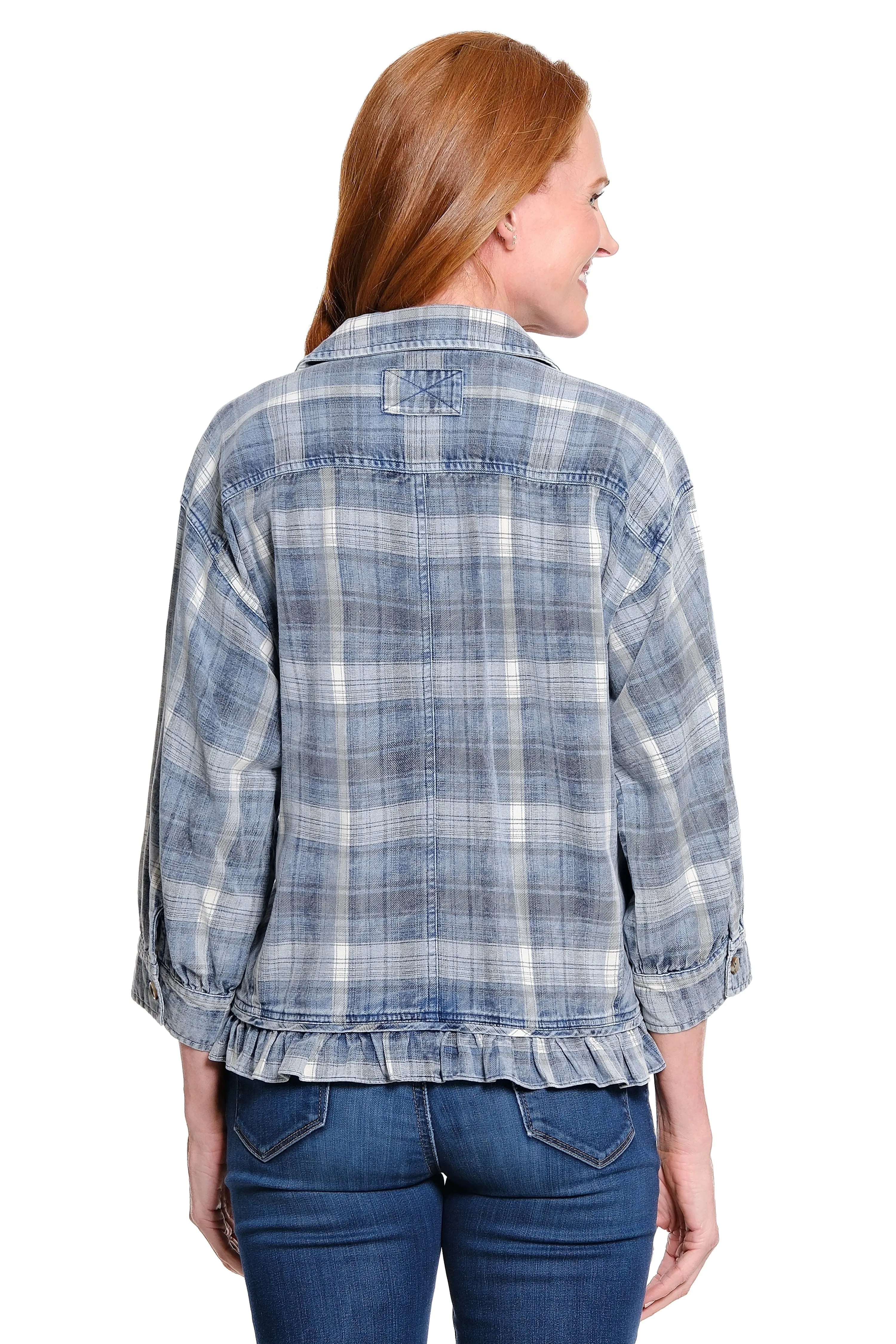 Button Front Top with Ruffle Hem - Petite - Light Denim sold by Ail Miles Clothing product image thumbnail 2