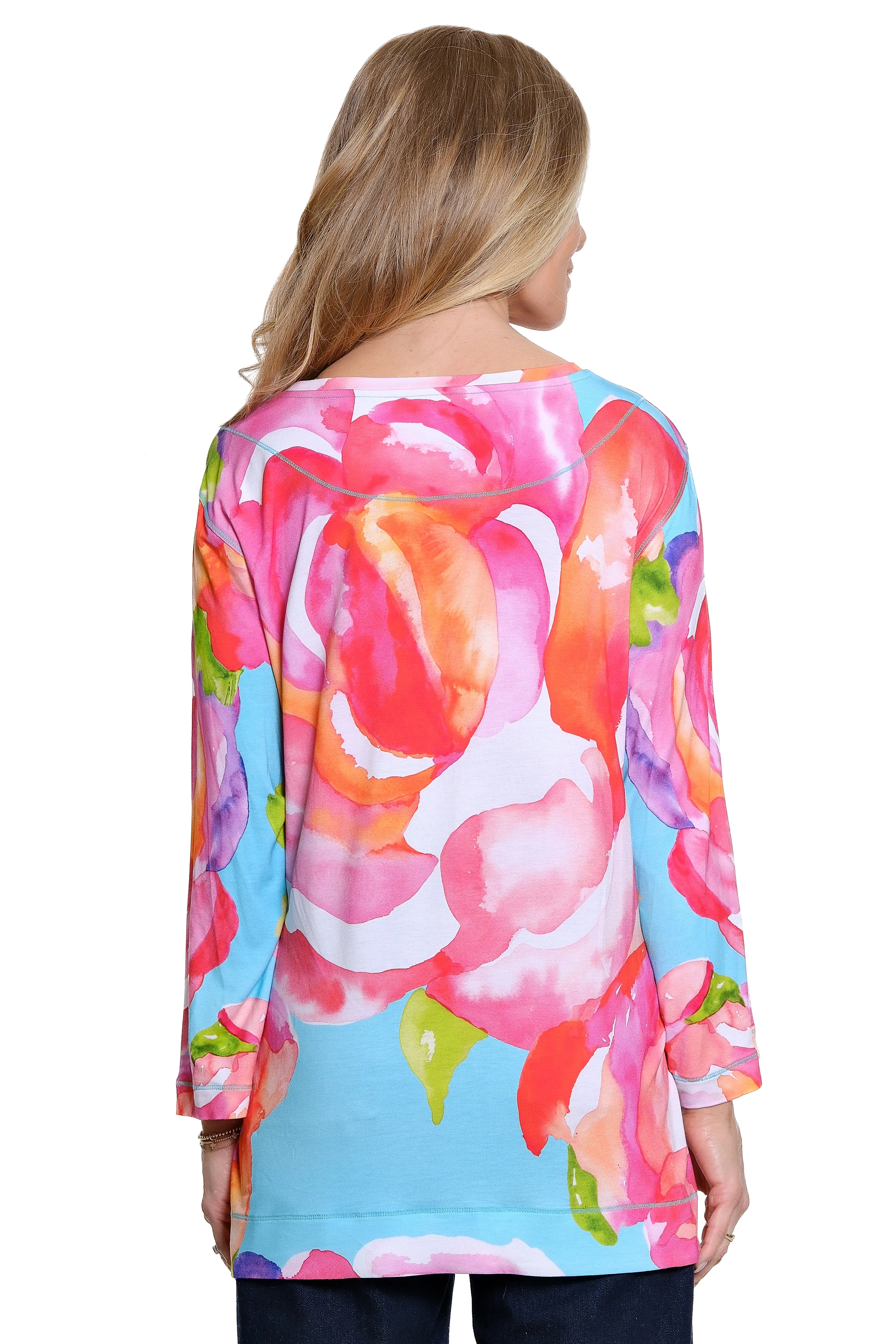 Knit Pop-Over Tunic with Button Detail - Floral Multi sold by Ail Miles Clothing product image thumbnail 2
