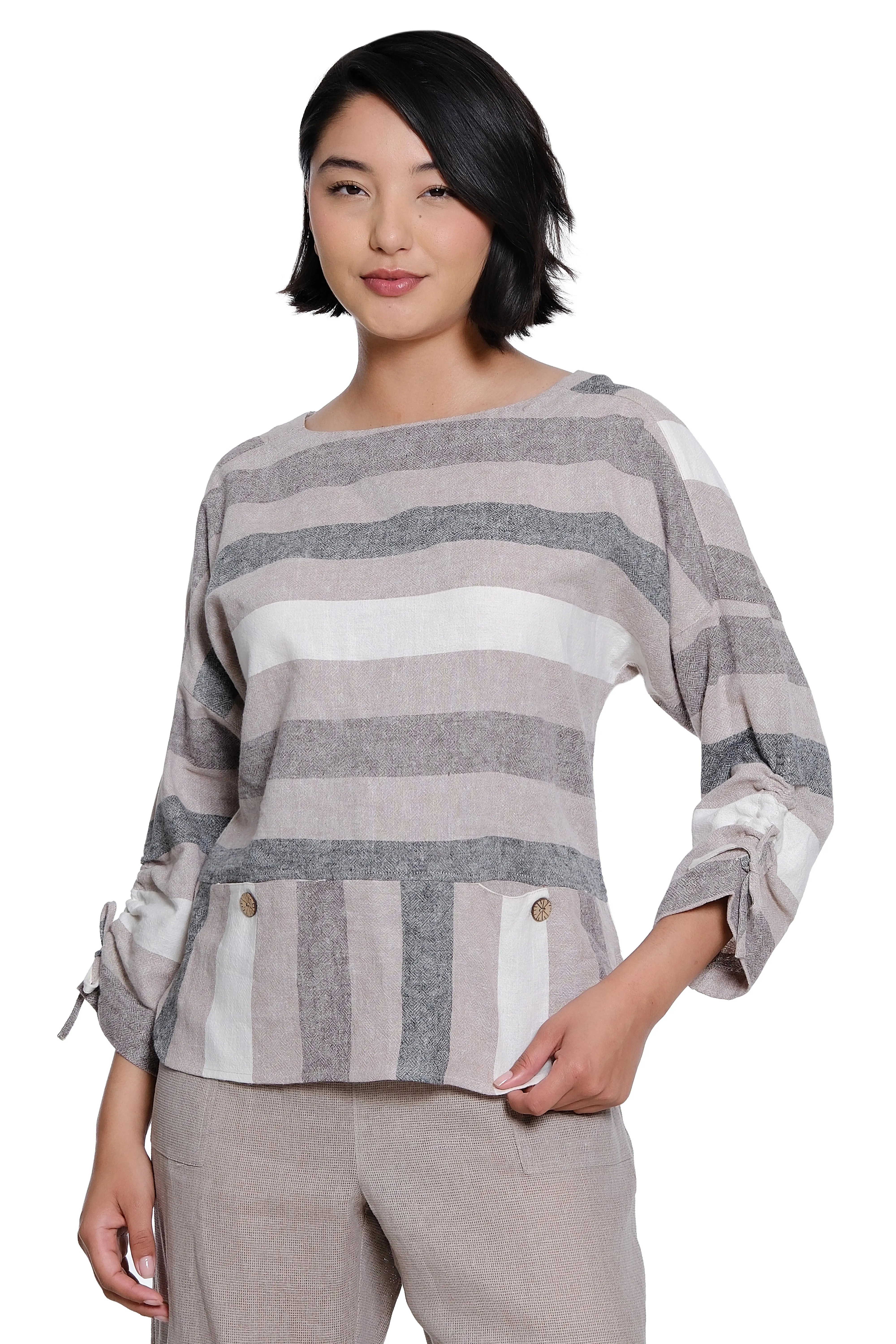Linen Pop-Over Top - Neutral sold by Ail Miles Clothing