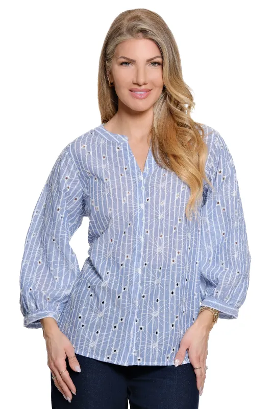 Woven Cotton Embroidered Eyelet Popover Top - Breeze made by Ail Miles Clothing