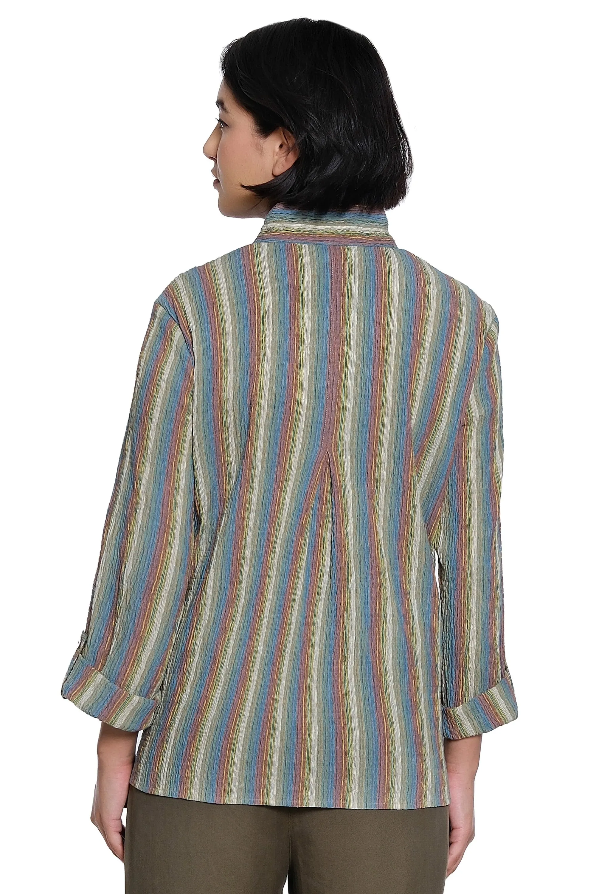 Textured Knit Button Front Top with Point Collar and 3/4 Roll-Tab Sleeves - Multi sold by Ail Miles Clothing product image thumbnail 2