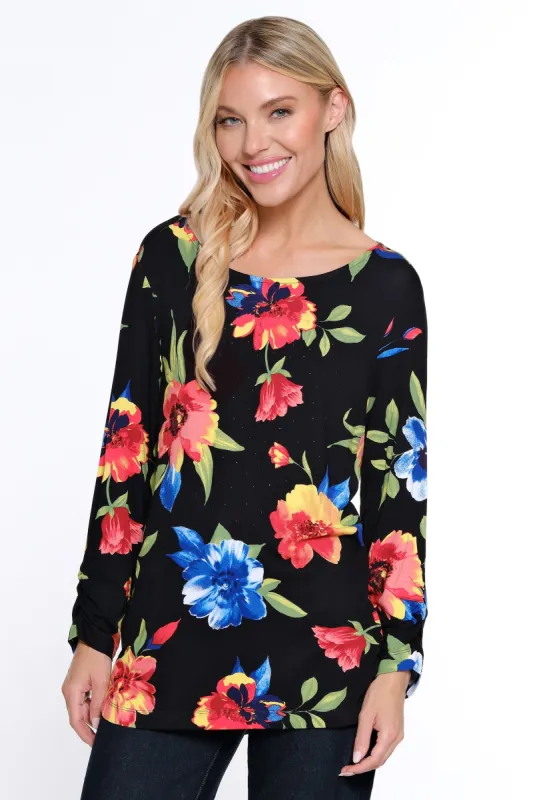 Knit Tunic with Dot Details - Floral Multi sold by Ail Miles Clothing