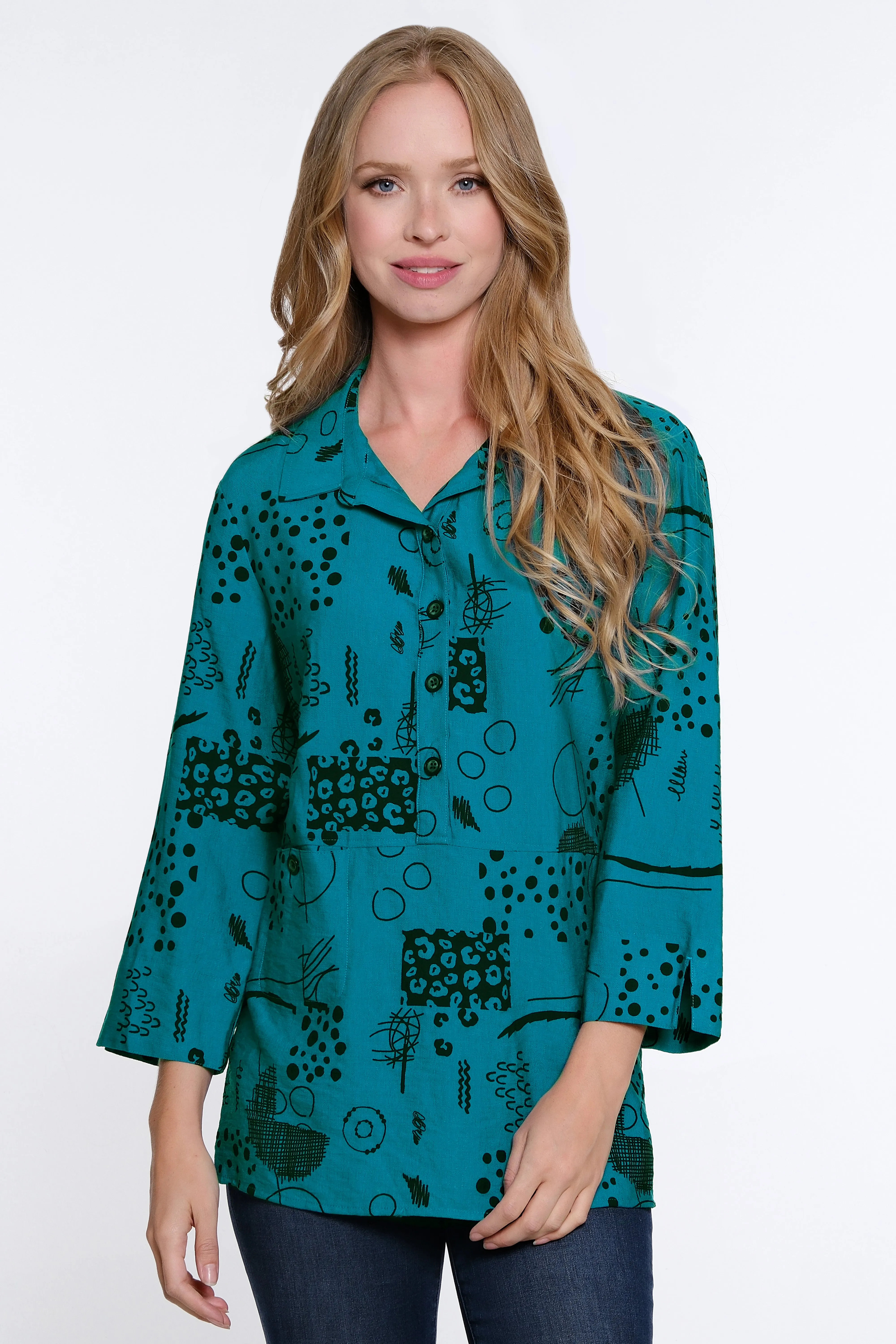 Burnout Knit V-Neck Tunic - Dark Teal sold by Ail Miles Clothing