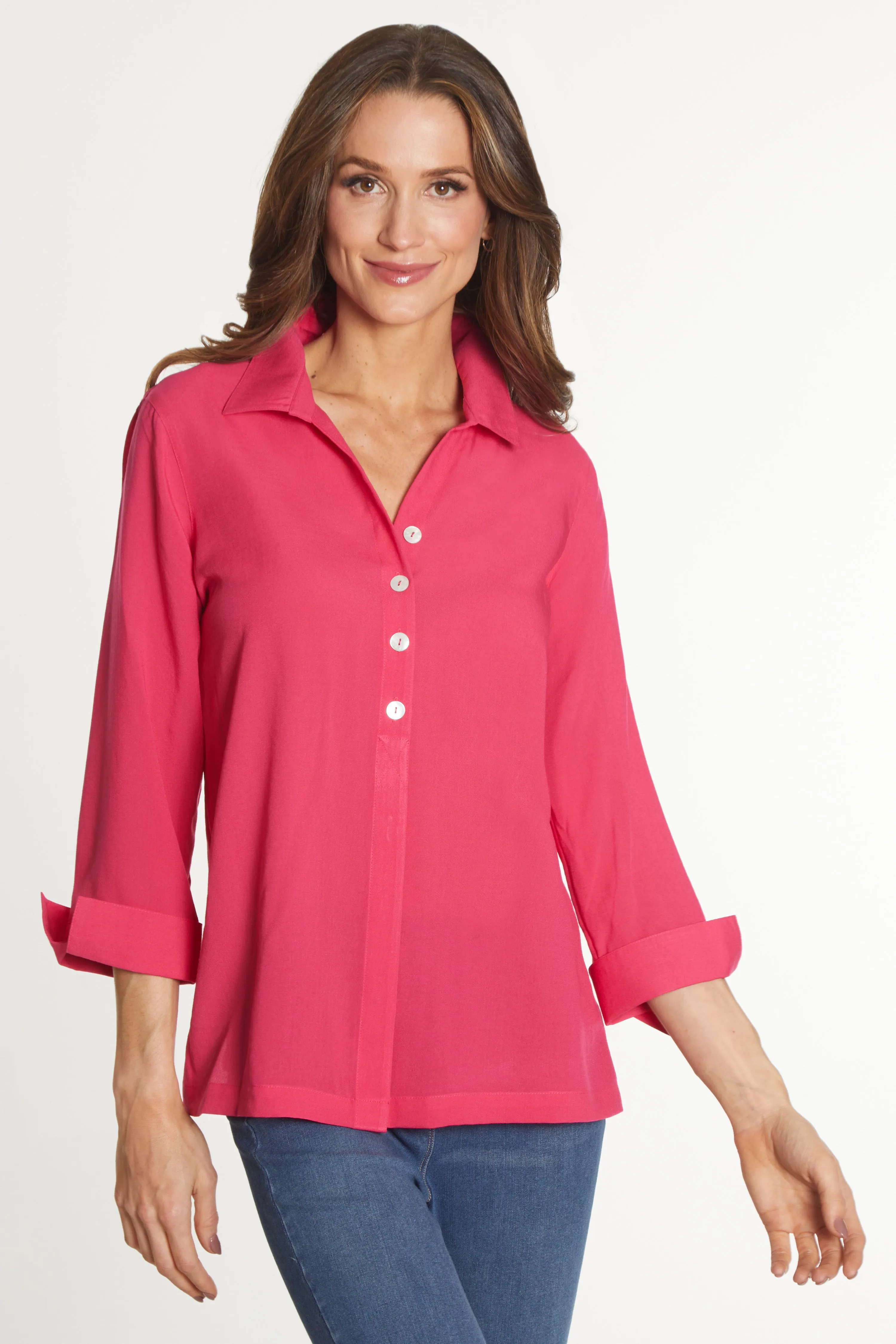 Woven Button Detail Tunic - Women's - Raspberry sold by Ail Miles Clothing