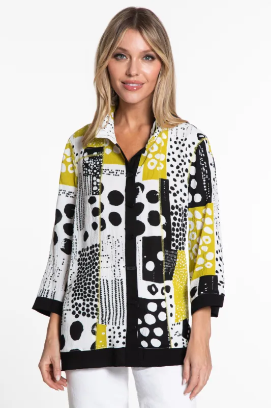 Woven Printed Button Front Tunic - Black/White sold by Ail Miles Clothing
