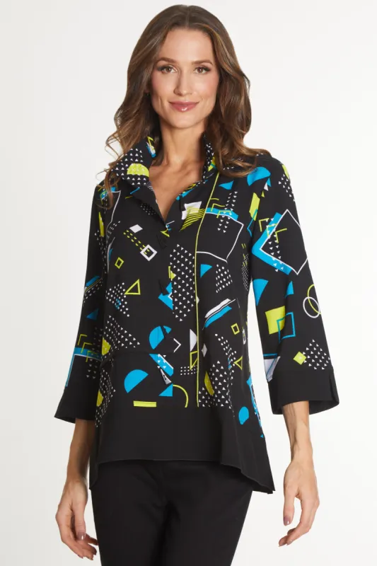Woven Printed Button Front Tunic - Black Print sold by Ail Miles Clothing