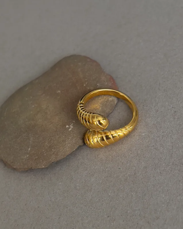 Johanna Ribbed Adjustable Ring -24k Gold sold by Banks Jewelry