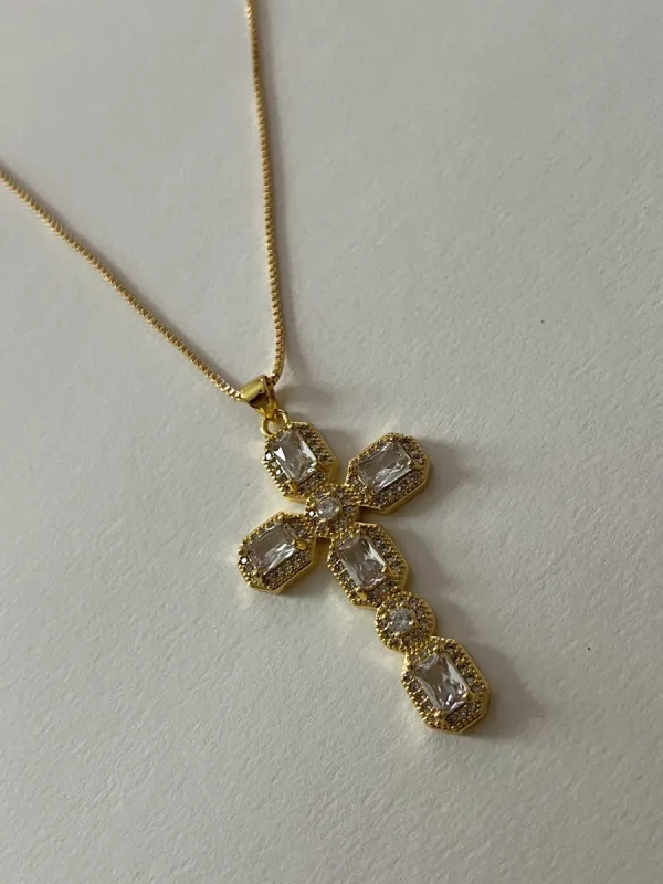 Geneva Cross Necklace (24k Gold) made by Banks Jewelry
