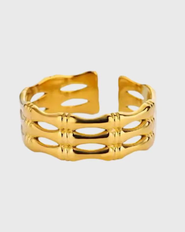 Multi Ribbed Adjustable Ring- 24K Gold sold by Banks Jewelry