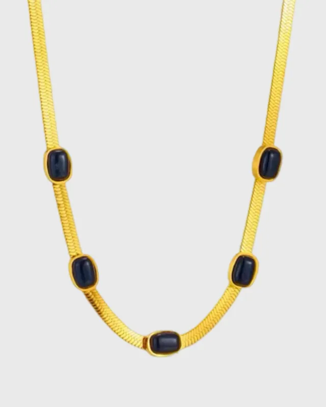 Jessla Black Stone Necklace -24k Gold sold by Banks Jewelry