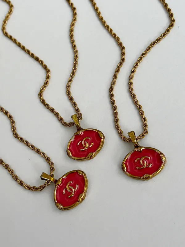 Chanel Charm Vintage Refurbished Designer Pendant Button necklace sold by Banks Jewelry