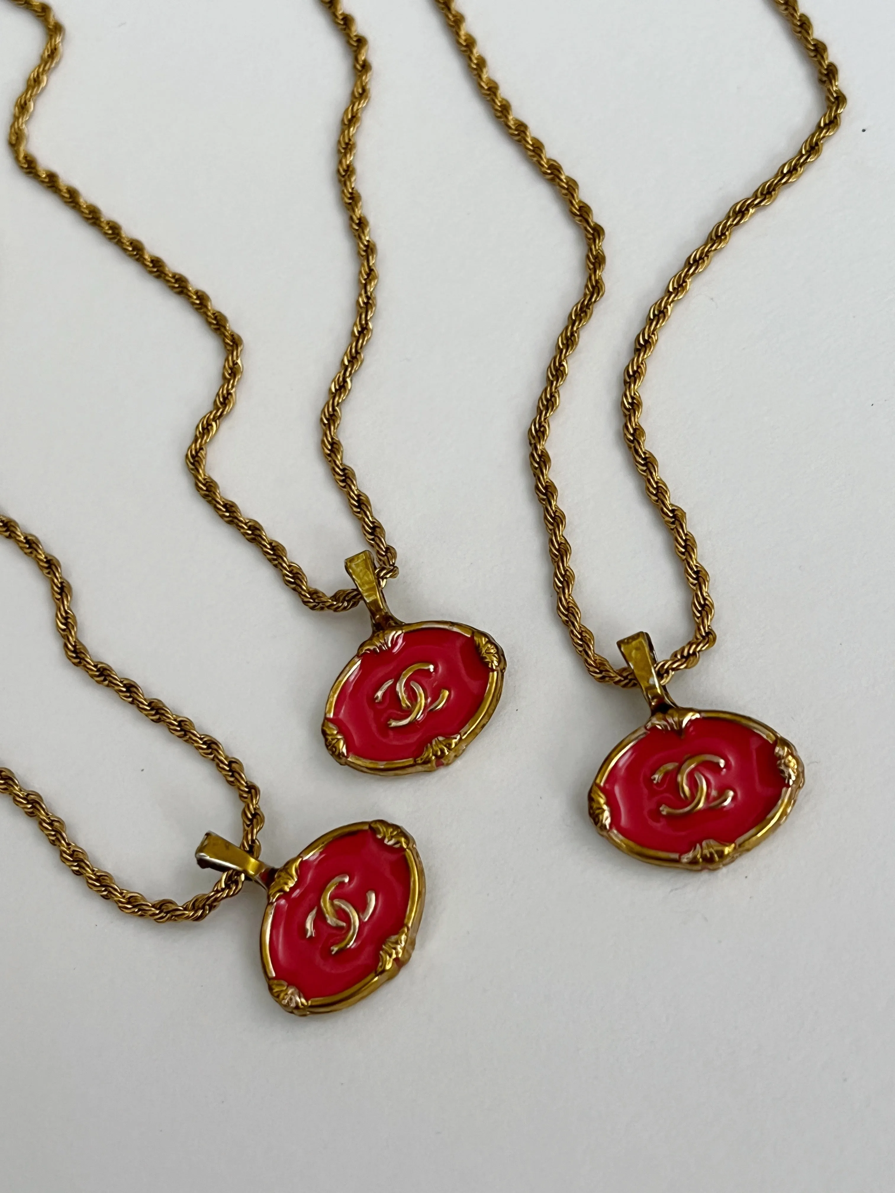 Chanel Charm Vintage Refurbished Designer Pendant Button necklace sold by Banks Jewelry