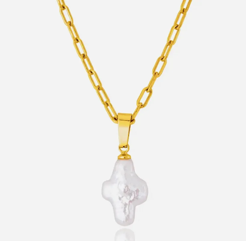 Pearl Cross Pendant -24K Gold sold by Banks Jewelry