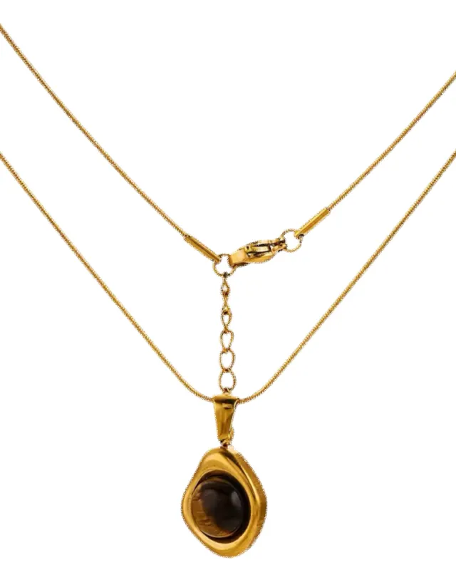Amber Stone Pendant Necklace  -24k Gold sold by Banks Jewelry