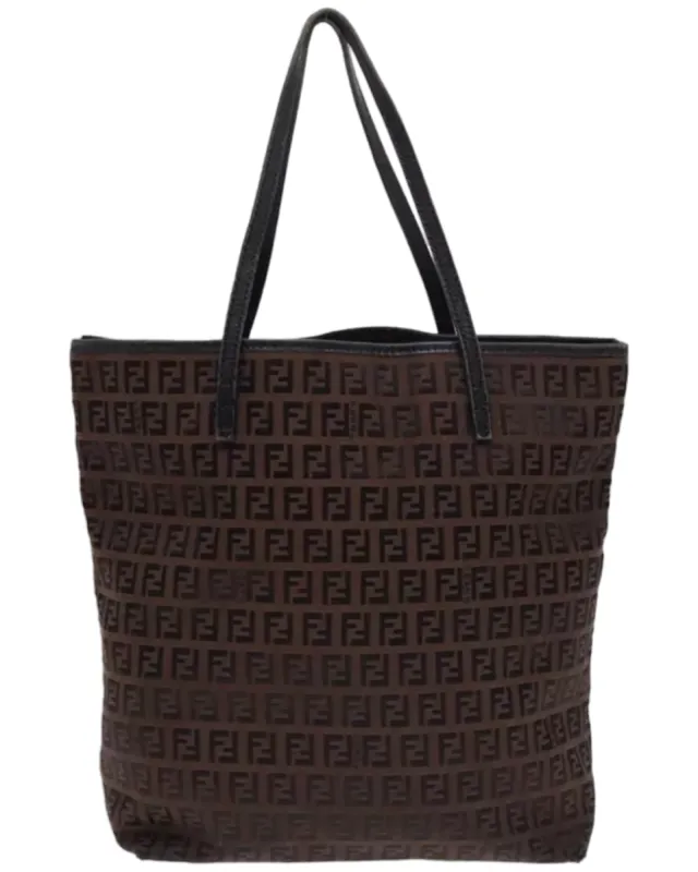 Chocolate FENDI Canvas Tote Bag Brown Black Silver sold by Banks Jewelry