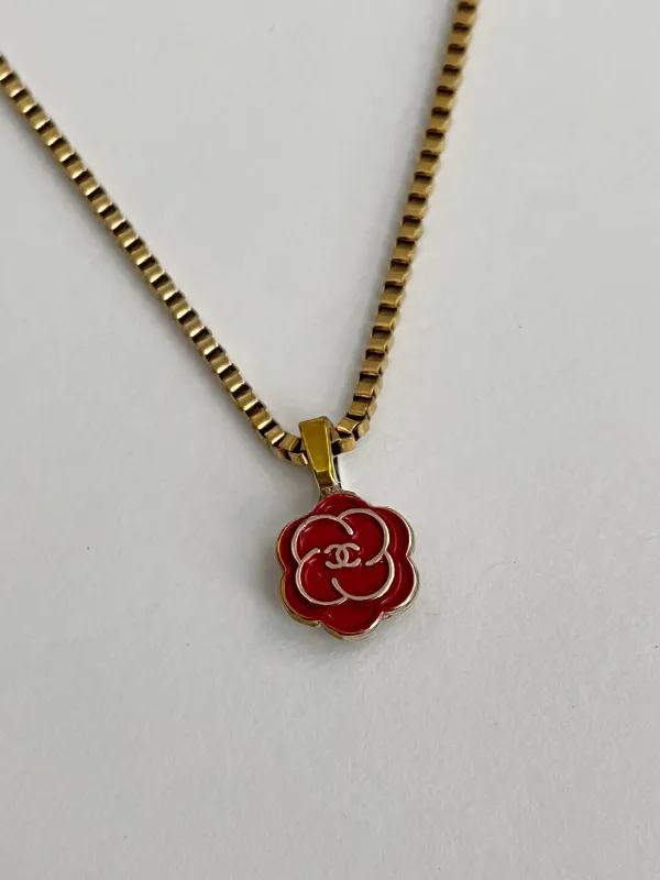 Chanel Charm Vintage Refurbished Designer Pendant Button necklace sold by Banks Jewelry