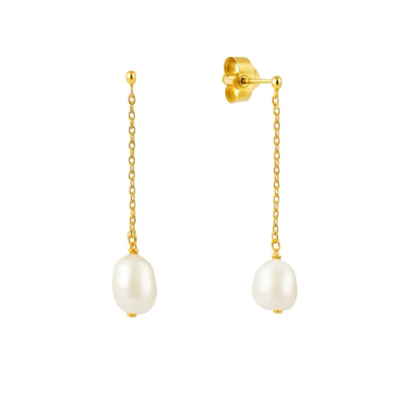 2cm Chain Pearl Earrings -24K Gold sold by Banks Jewelry
