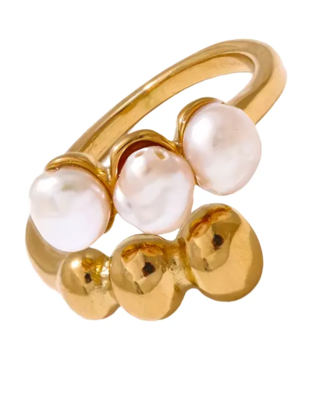 Fresh Pearl Adjustable Ring -24K Gold sold by Banks Jewelry