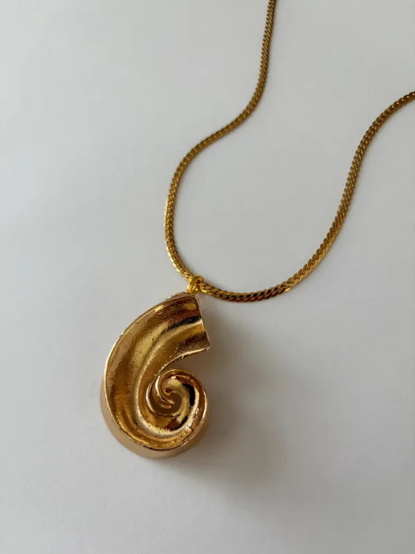 Handmade Shell Vintage Brooch 24K Chain Necklace sold by Banks Jewelry