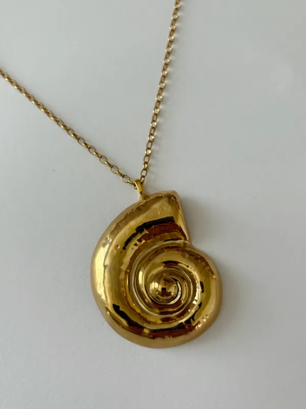 Handmade Shell Vintage Brooch 24k Chain Necklace sold by Banks Jewelry