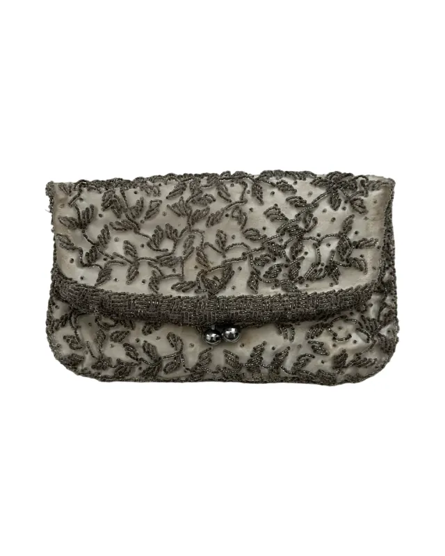 Vintage 1920's Hand Beaded Clutch Silver sold by Banks Jewelry