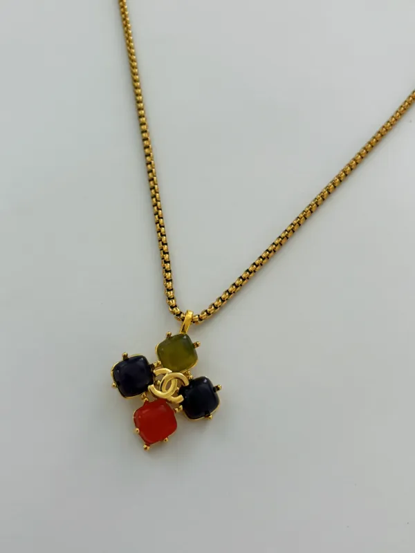 Chanel Charm Vintage Refurbished Designer Pendant Button necklace sold by Banks Jewelry