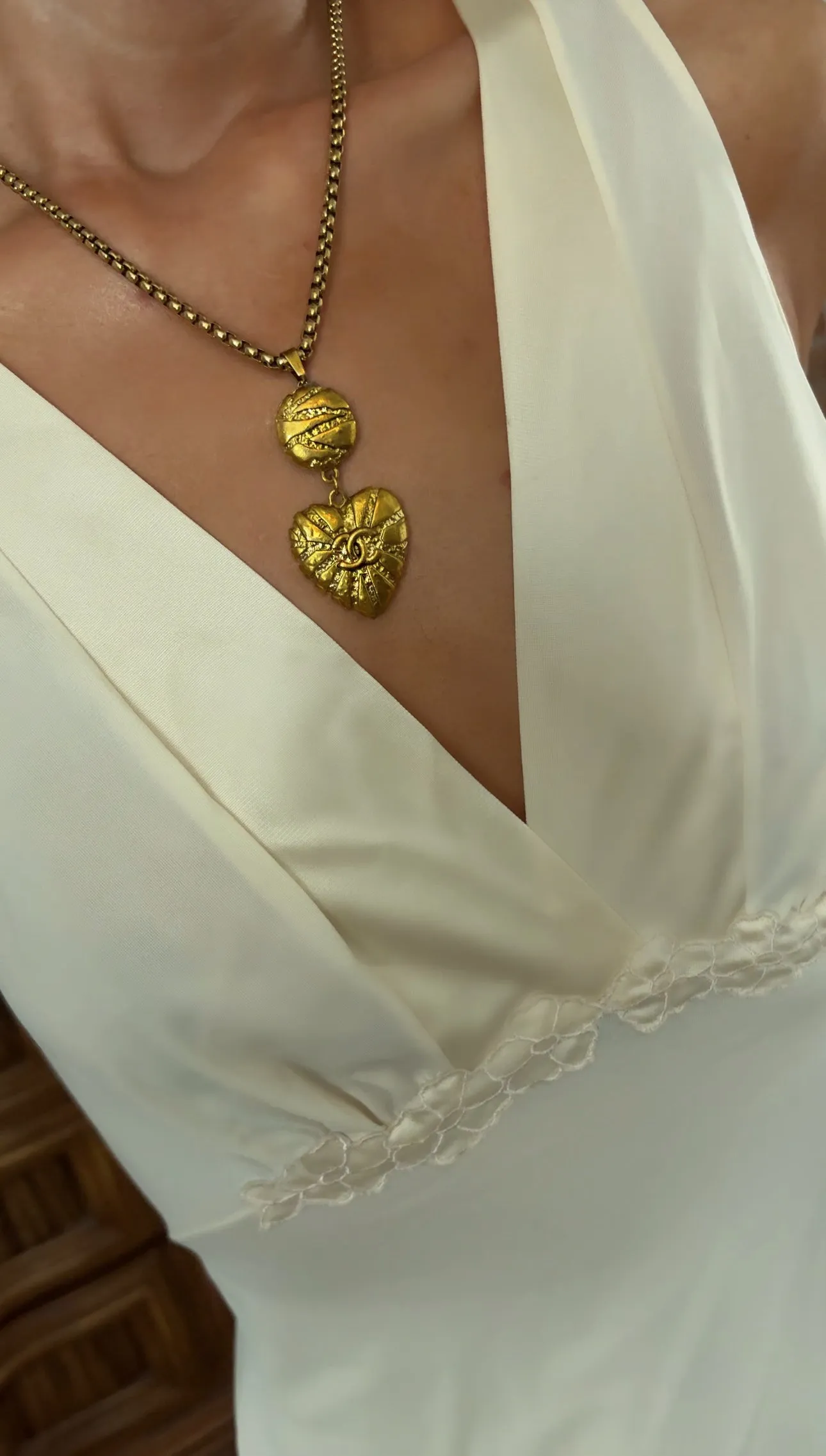 Chanel Charm Vintage Refurbished Designer Pendant Button necklace sold by Banks Jewelry