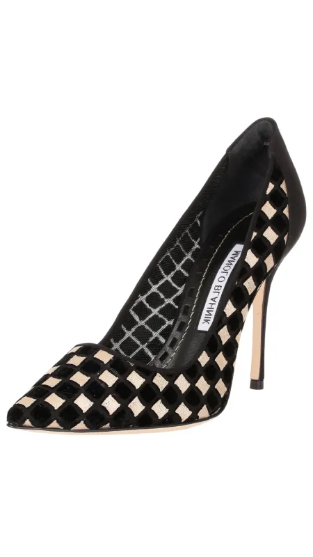 Manolo Blahnik Black Velvet Check Mesh Pointed-Toe Pumps
 38 sold by Banks Jewelry
