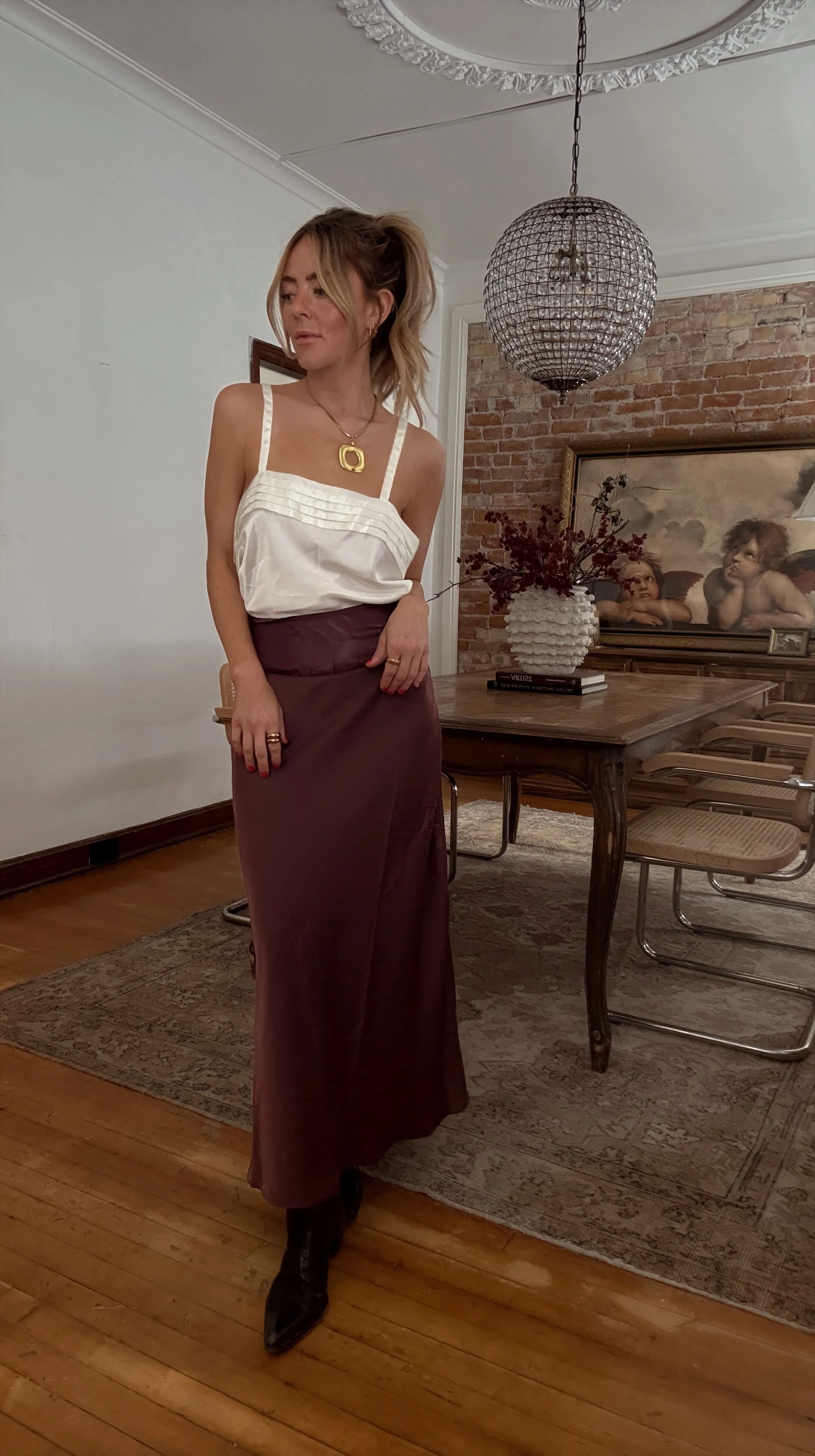 Sacks Vintage Y2K Ivory Satin  Tank Size Large sold by Banks Jewelry product image thumbnail 2