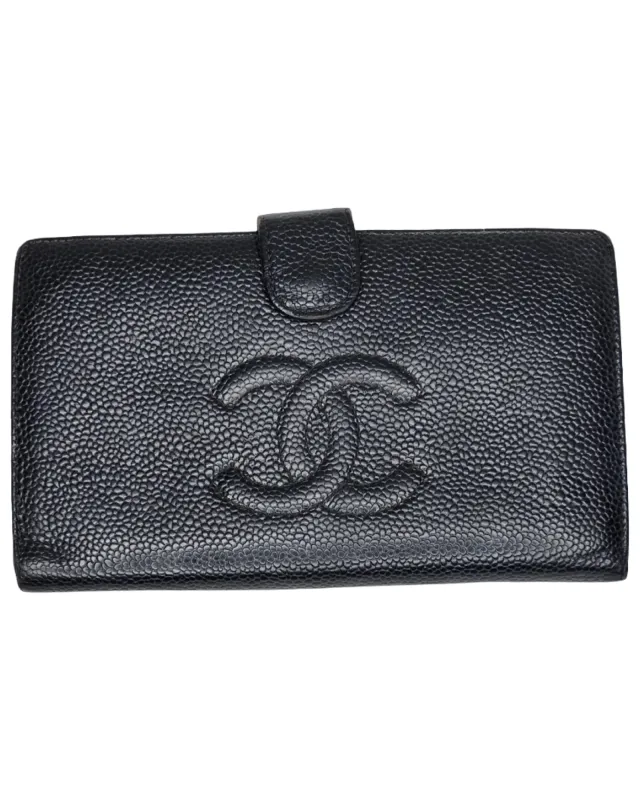Chanel Black & Beige Caviar Quilted Leather Long Wallet – Silver CC Logo sold by Banks Jewelry