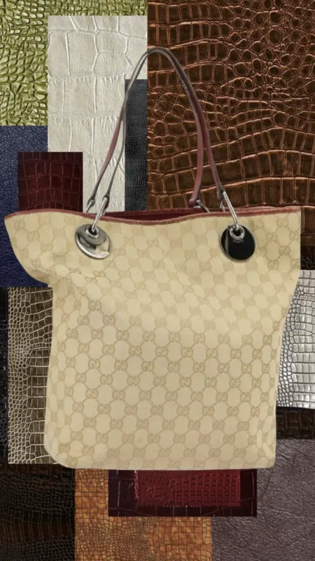 Vintage Gucci Canvas Tote — Beige, Silver & Red sold by Banks Jewelry