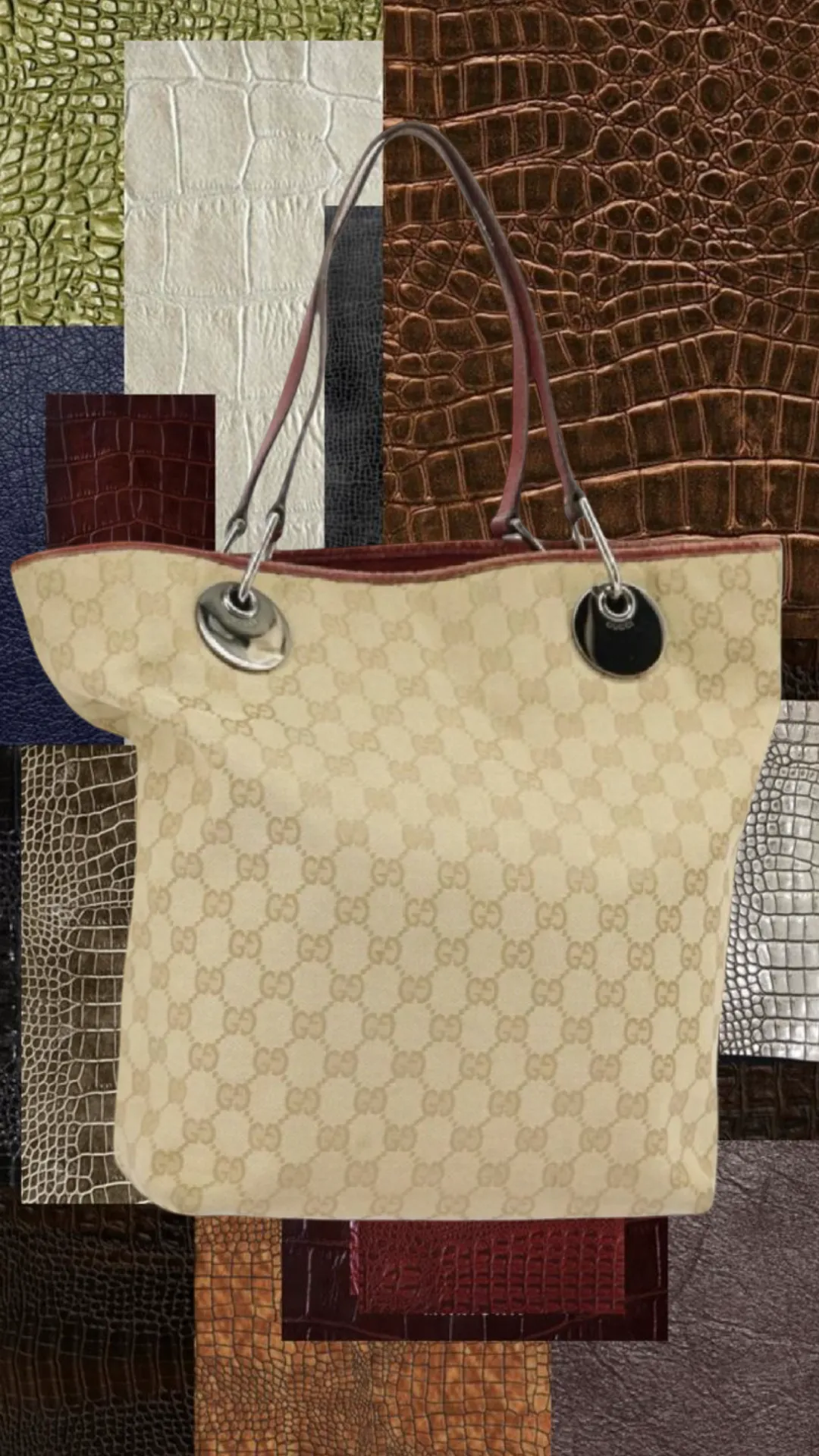 Vintage Gucci Canvas Tote — Beige, Silver & Red sold by Banks Jewelry