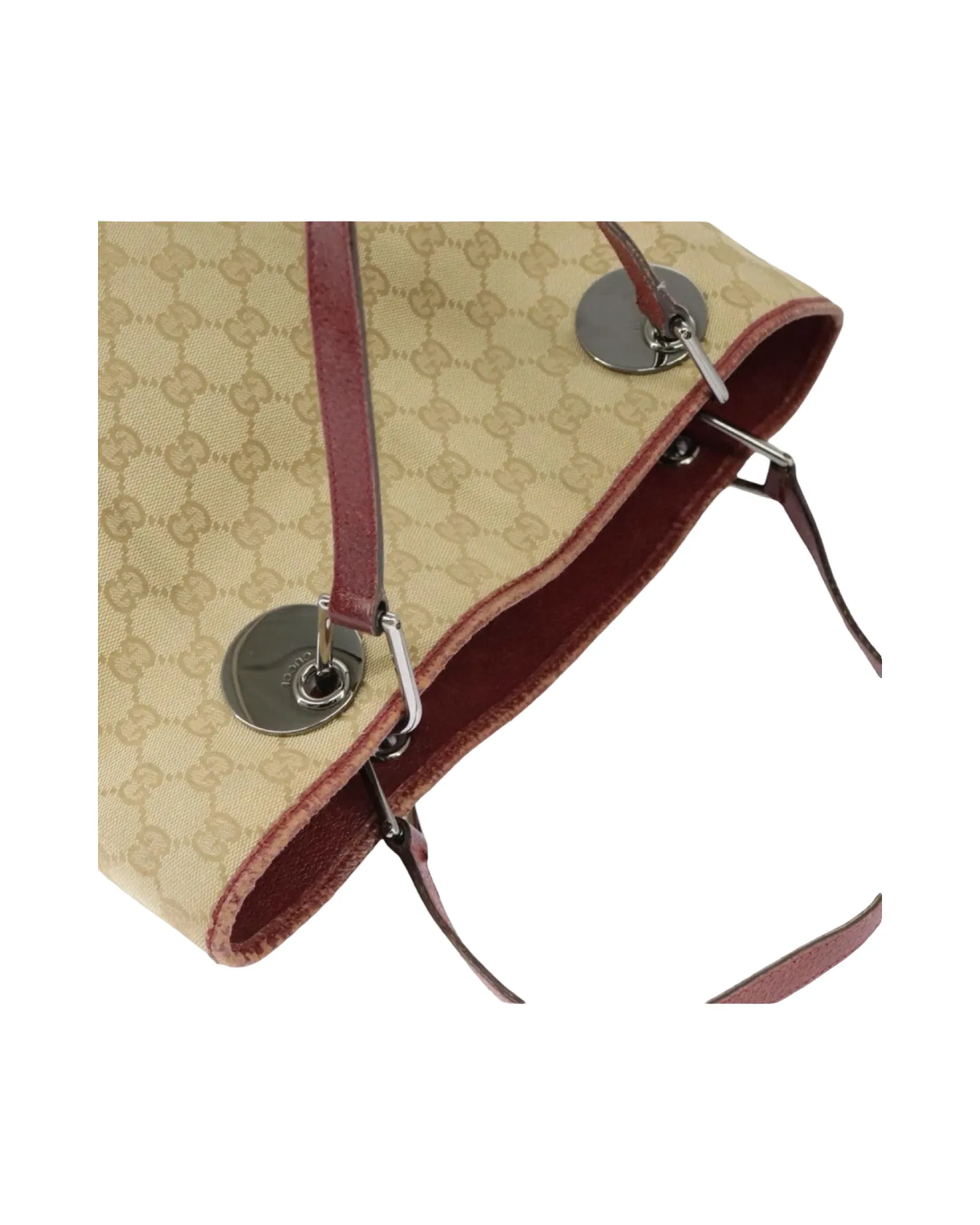 Vintage Gucci Canvas Tote — Beige, Silver & Red sold by Banks Jewelry product image thumbnail 2