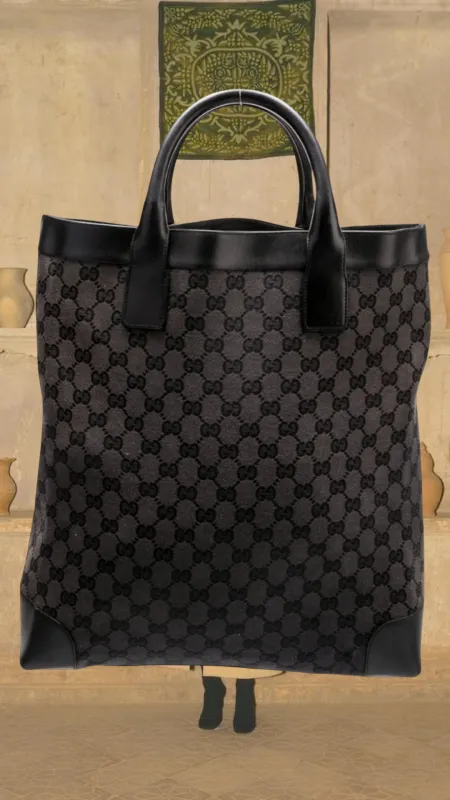 Vintage Gucci GG Monogram Tote — Black Leather & Canvas sold by Banks Jewelry