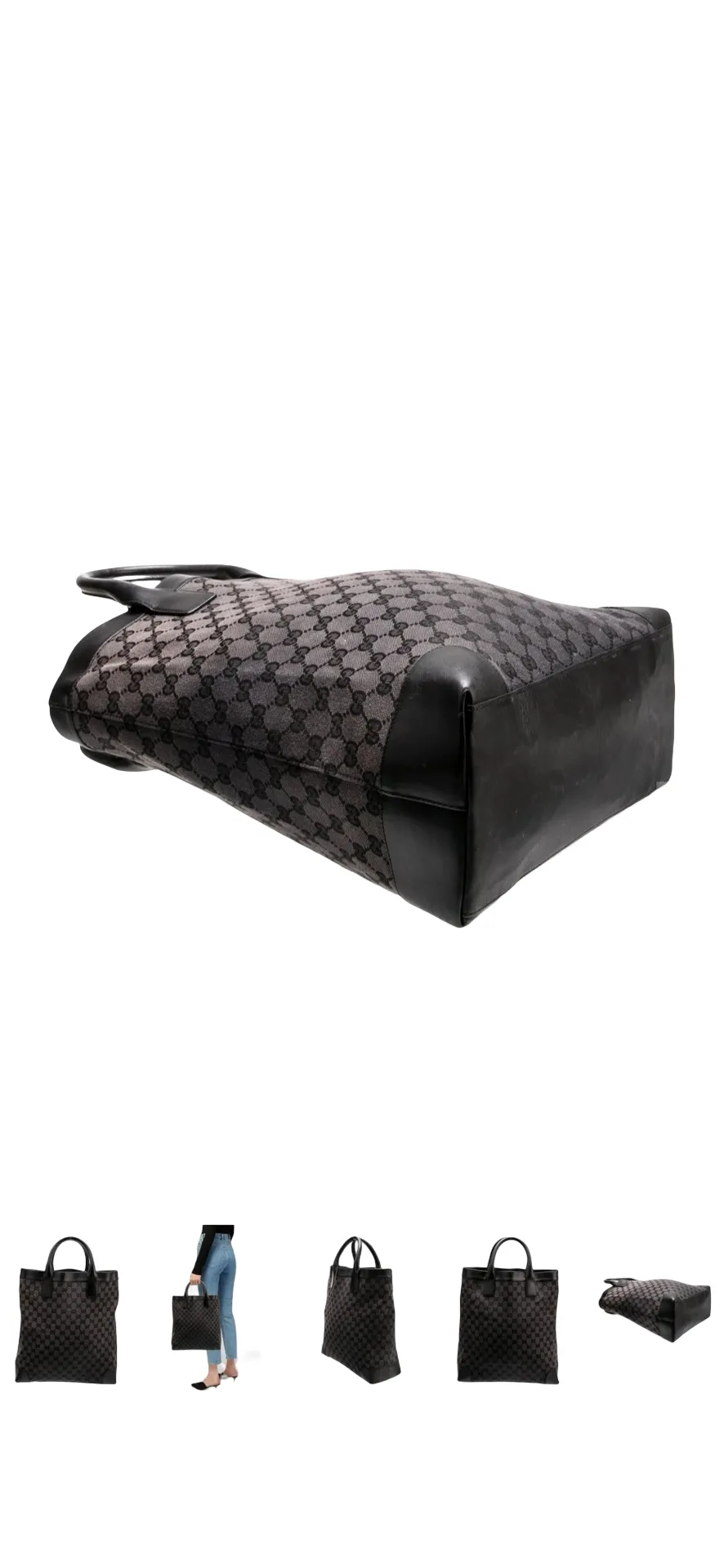 Vintage Gucci GG Monogram Tote — Black Leather & Canvas sold by Banks Jewelry product image thumbnail 3