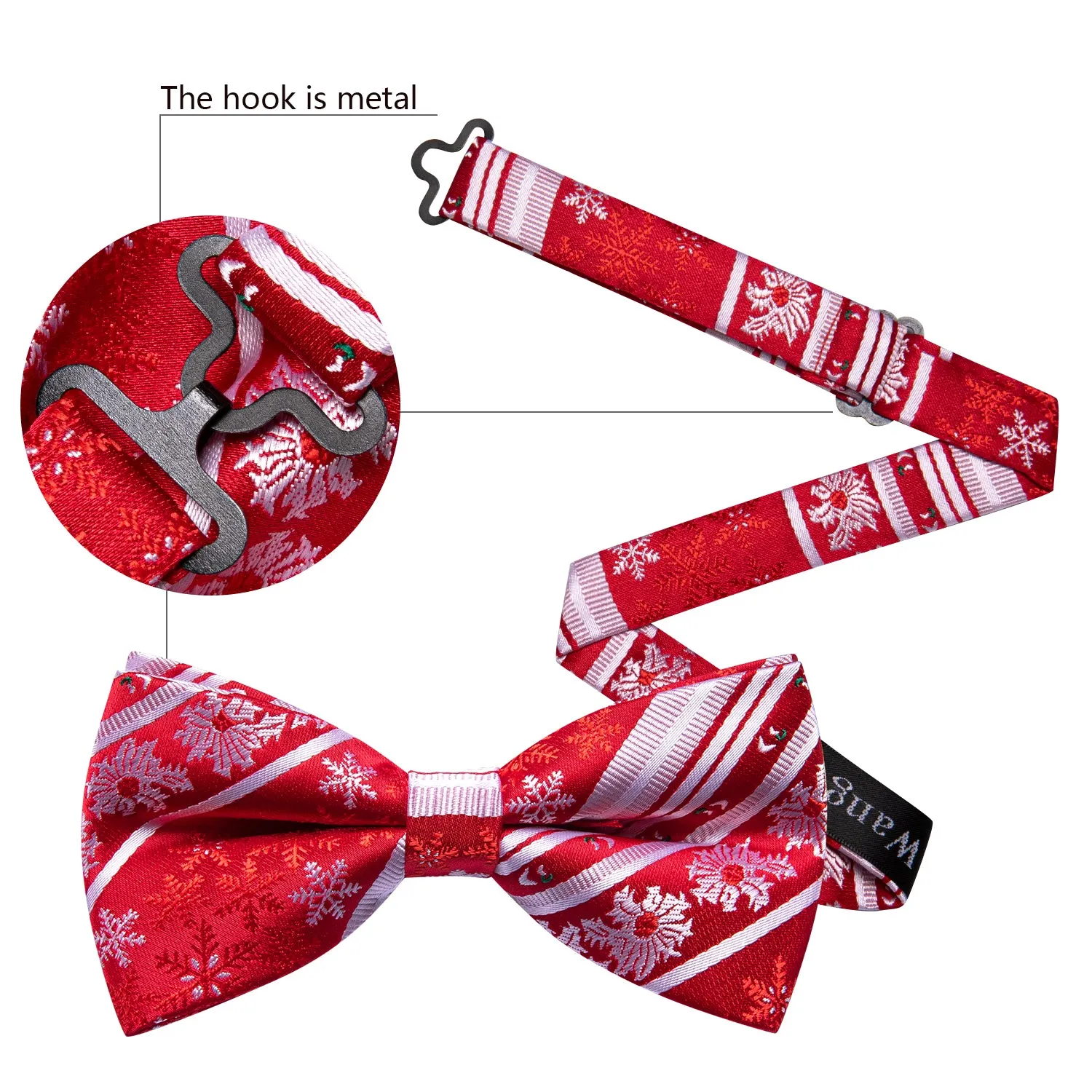 Christmas Red White Xmas Snowflake Pre Tied Bow Tie Hanky Cufflinks Set sold by Barrywang product image thumbnail 4