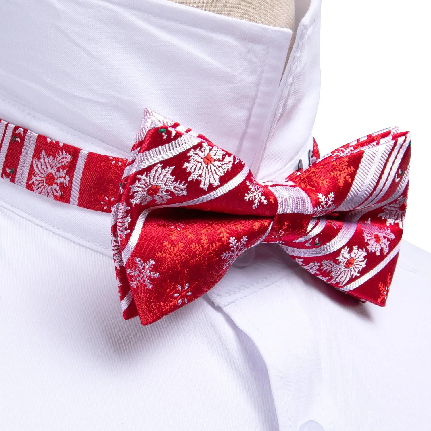 Christmas Red White Xmas Snowflake Pre Tied Bow Tie Hanky Cufflinks Set sold by Barrywang product image thumbnail 5