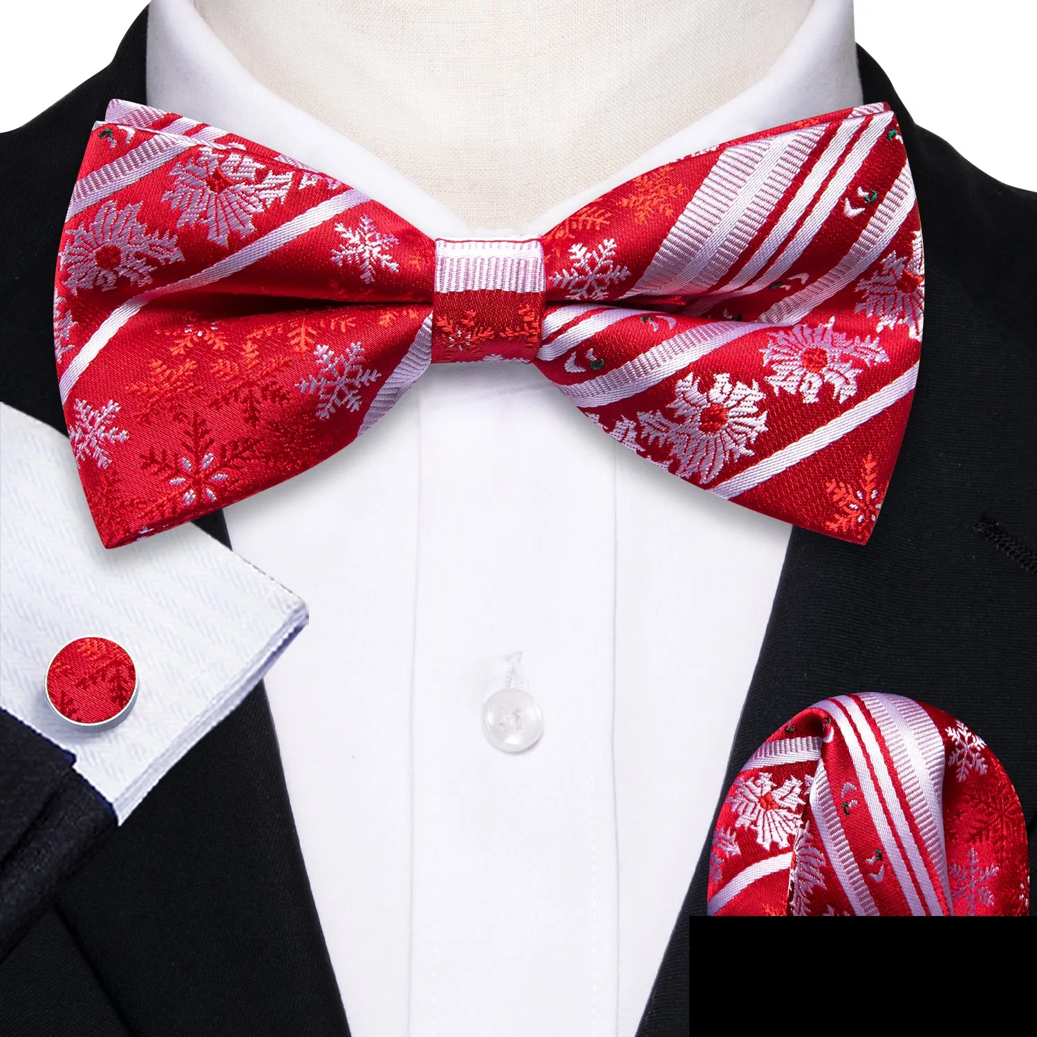Christmas Red White Xmas Snowflake Pre Tied Bow Tie Hanky Cufflinks Set sold by Barrywang product image thumbnail 2