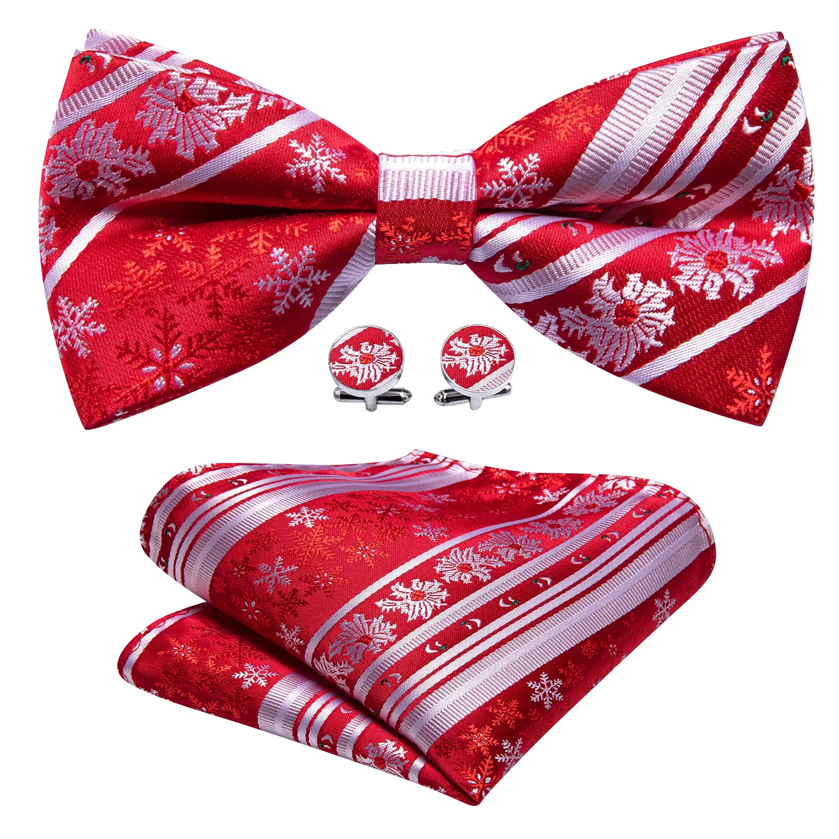 Christmas Red White Xmas Snowflake Pre Tied Bow Tie Hanky Cufflinks Set sold by Barrywang