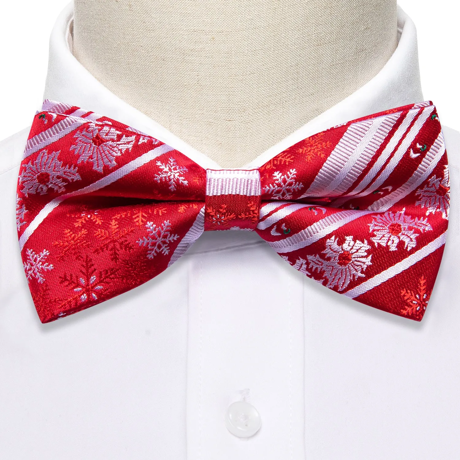 Christmas Red White Xmas Snowflake Pre Tied Bow Tie Hanky Cufflinks Set sold by Barrywang product image thumbnail 3