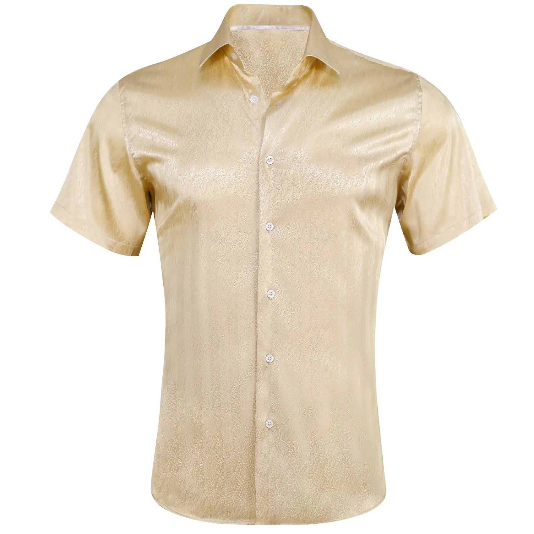 Barry Wang Shirts Light Gold Solid Short Sleeves Silk Dress Shirt sold by Barrywang