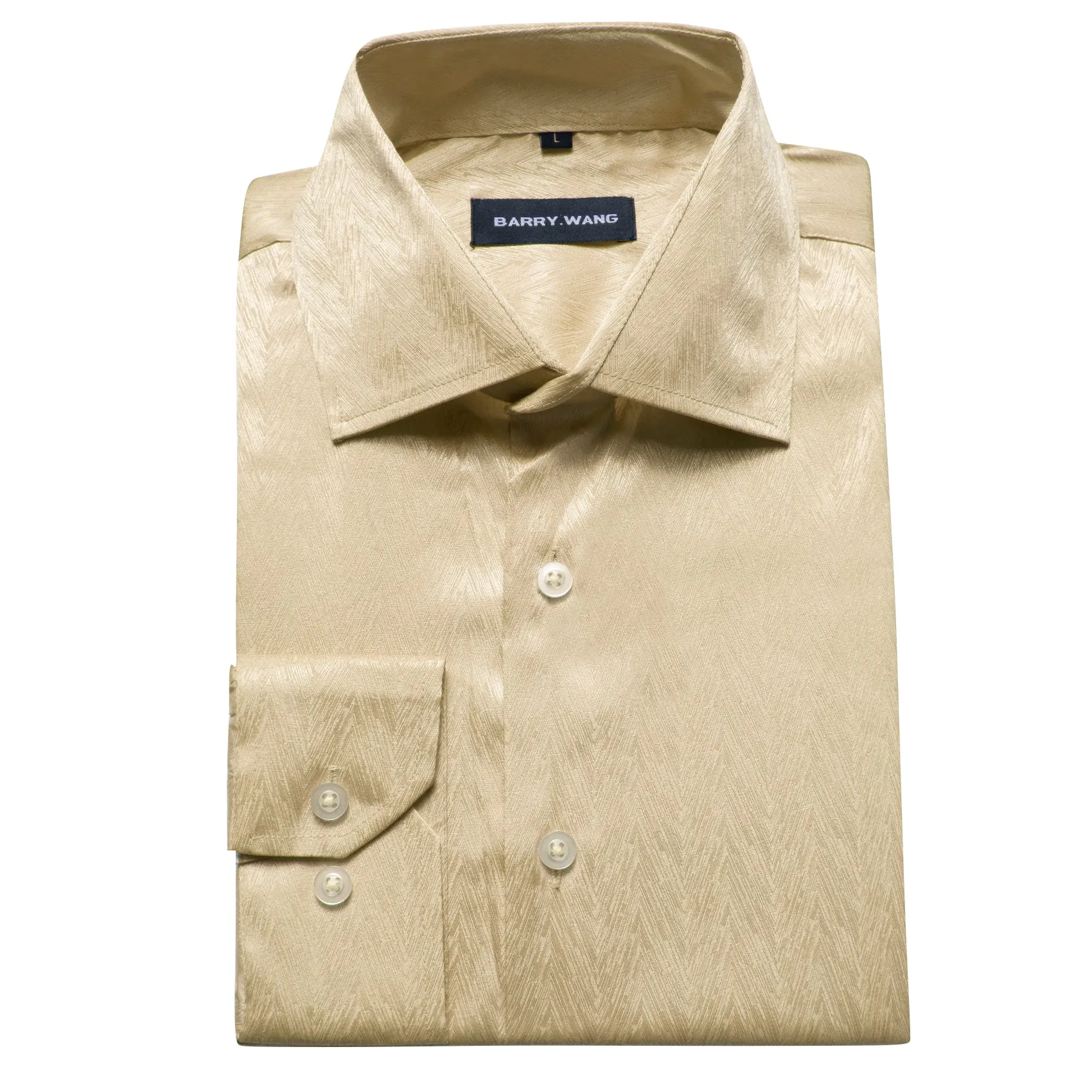 Barry Wang Shirts Light Gold Solid Short Sleeves Silk Dress Shirt sold by Barrywang product image thumbnail 4