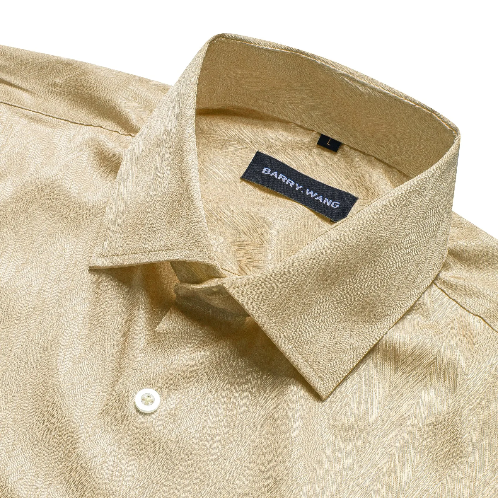 Barry Wang Shirts Light Gold Solid Short Sleeves Silk Dress Shirt sold by Barrywang product image thumbnail 3