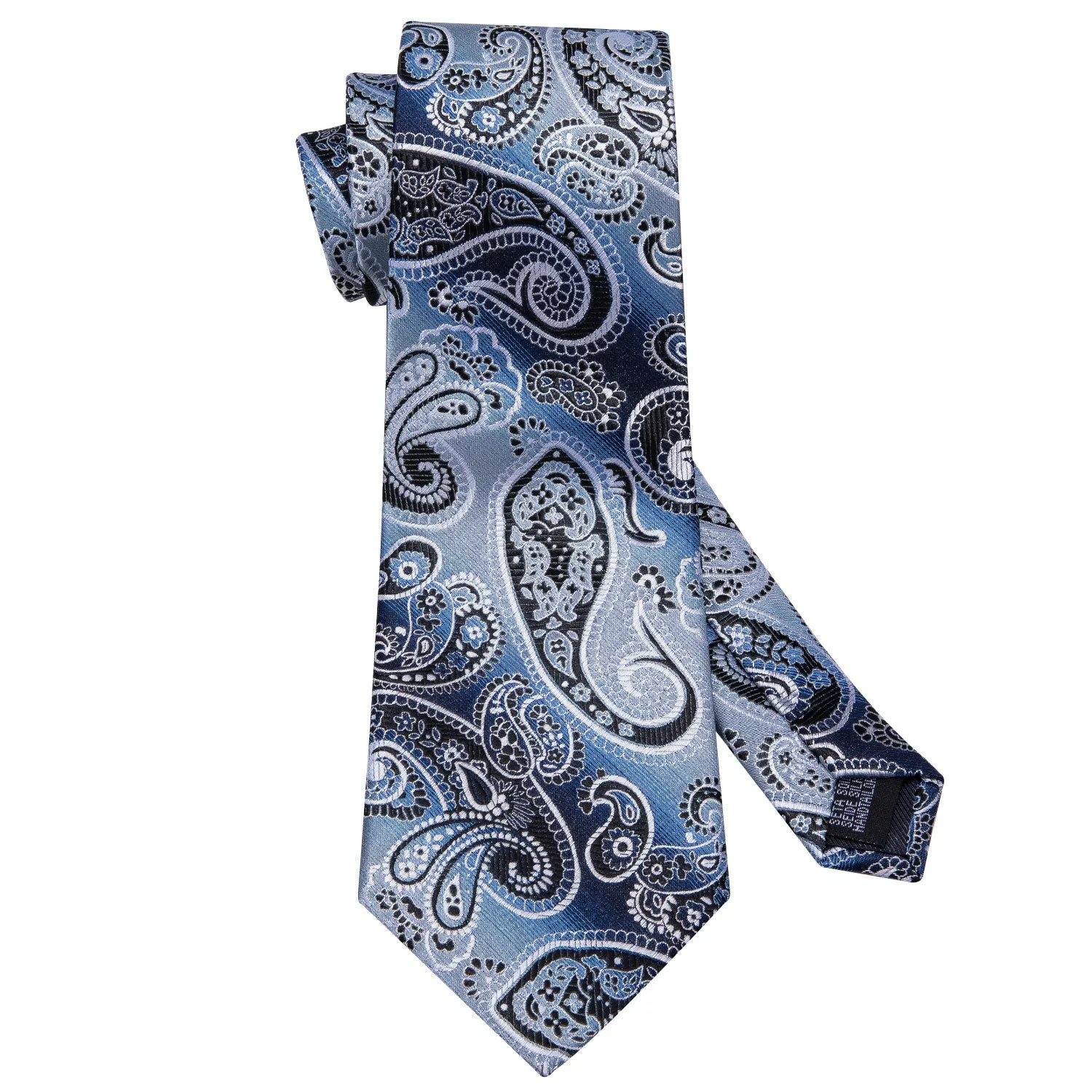 Barry. Wang Necktie Blue Black Paisley Tie Pocket Square Cufflinks Set sold by Barrywang product image thumbnail 5