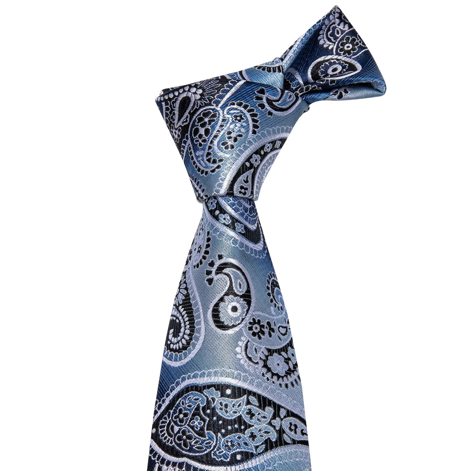 Barry. Wang Necktie Blue Black Paisley Tie Pocket Square Cufflinks Set sold by Barrywang product image thumbnail 3